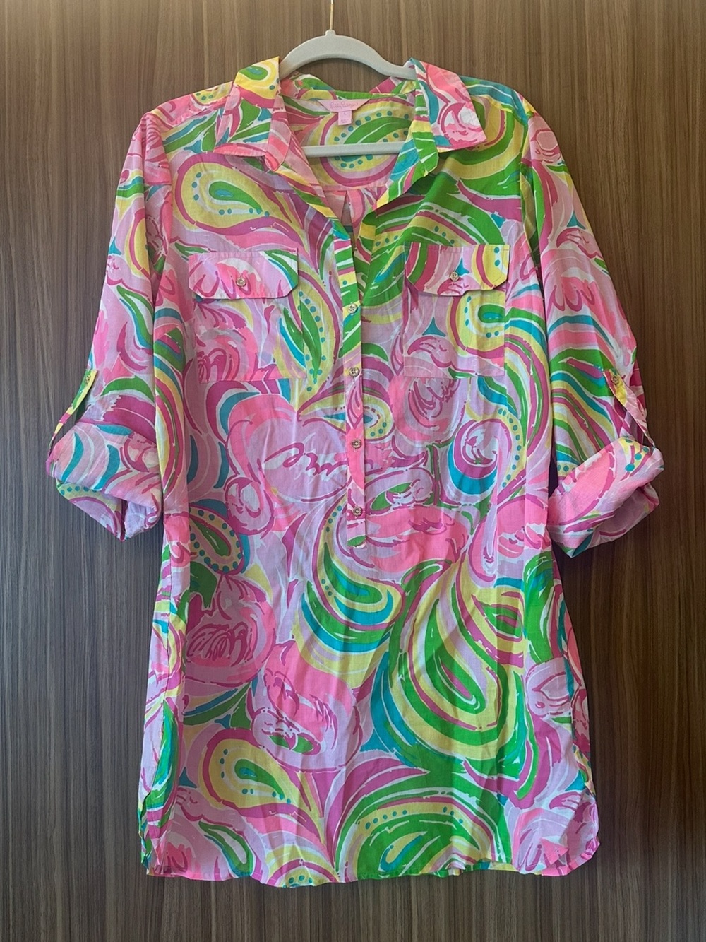 Lilly Pulitzer Flamingo Captiva Tunic Dress Swim Coverup All Nighter Print Sz L